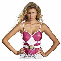 Adult Womens Pink Mighty Morphin Power Rangers Halloween Cosplay Costume Bustier