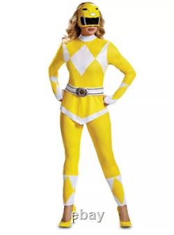 Disguise Power Rangers Yellow Ranger Adult Halloween Costume, Medium 8-10