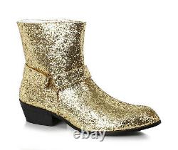 Ellie 129-FEVER Men's Gold Glitter Disco Funk Cowboy County Costume Ankle Boot