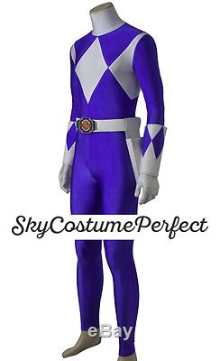 FREE WW SHIP Mighty Morphin Power Ranger Blue Triceratops Costume Cosplay SET