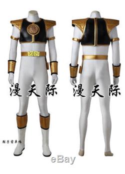 Mighty Morphin Power Rangers White Tigerzord Tommy Cosplay Costume Men Full Set