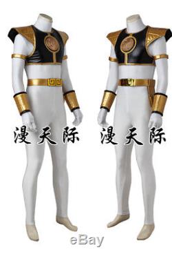 Mighty Morphin Power Rangers White Tigerzord Tommy Cosplay Costume Men Full Set