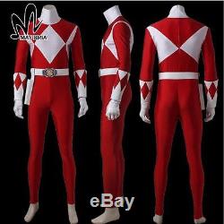 New Halloween Boys-Men Red Ranger Cosplay S Power Rangers Costume Size XXS-XXXL