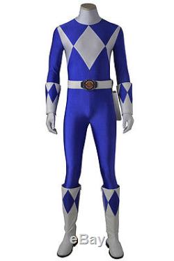 New Tricera Ranger Costume Power Rangers Zyuranger Dan Cosplay Blue Jumpsuit