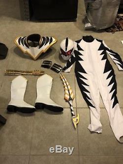 Power Rangers Dino Thunder White Ranger Helmet Costume Boots Sword Drago Cosplay
