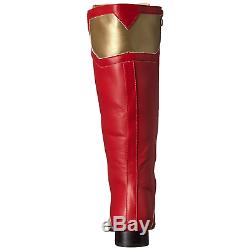 Red Gold Knee High Boots Halloween Power Ranger Superhero Mens Cosplay Costume