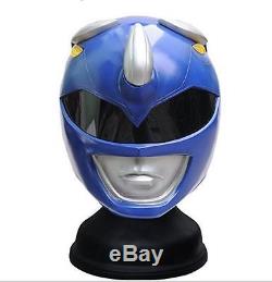 Wearable Blue Mighty Morphin Power Rangers Cosplay Fiberglass Helmet Scale 11