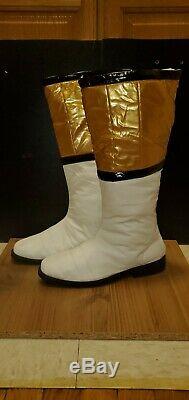 White Power Ranger Cosplay Shoes Boots Custom-Made Size 12 Gold White Costume