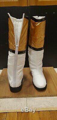 White Power Ranger Cosplay Shoes Boots Custom-Made Size 12 Gold White Costume
