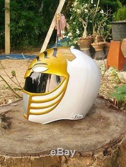 White Power Rangers Mighty Morphin Tigerzord Helmet Outside Lock Cosplay Hero