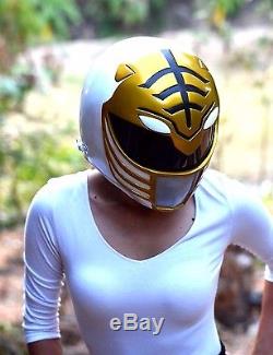 White Power Rangers Mighty Morphin Tigerzord Helmet Outside Lock Cosplay Hero